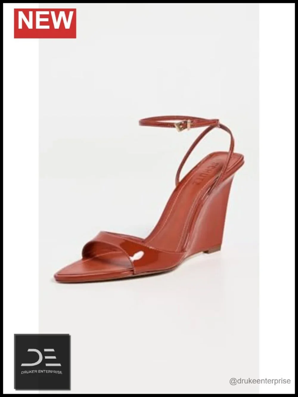 Leather Wedge Heels Open Toe Glossy Finish Buckle Ankle Strap Formal